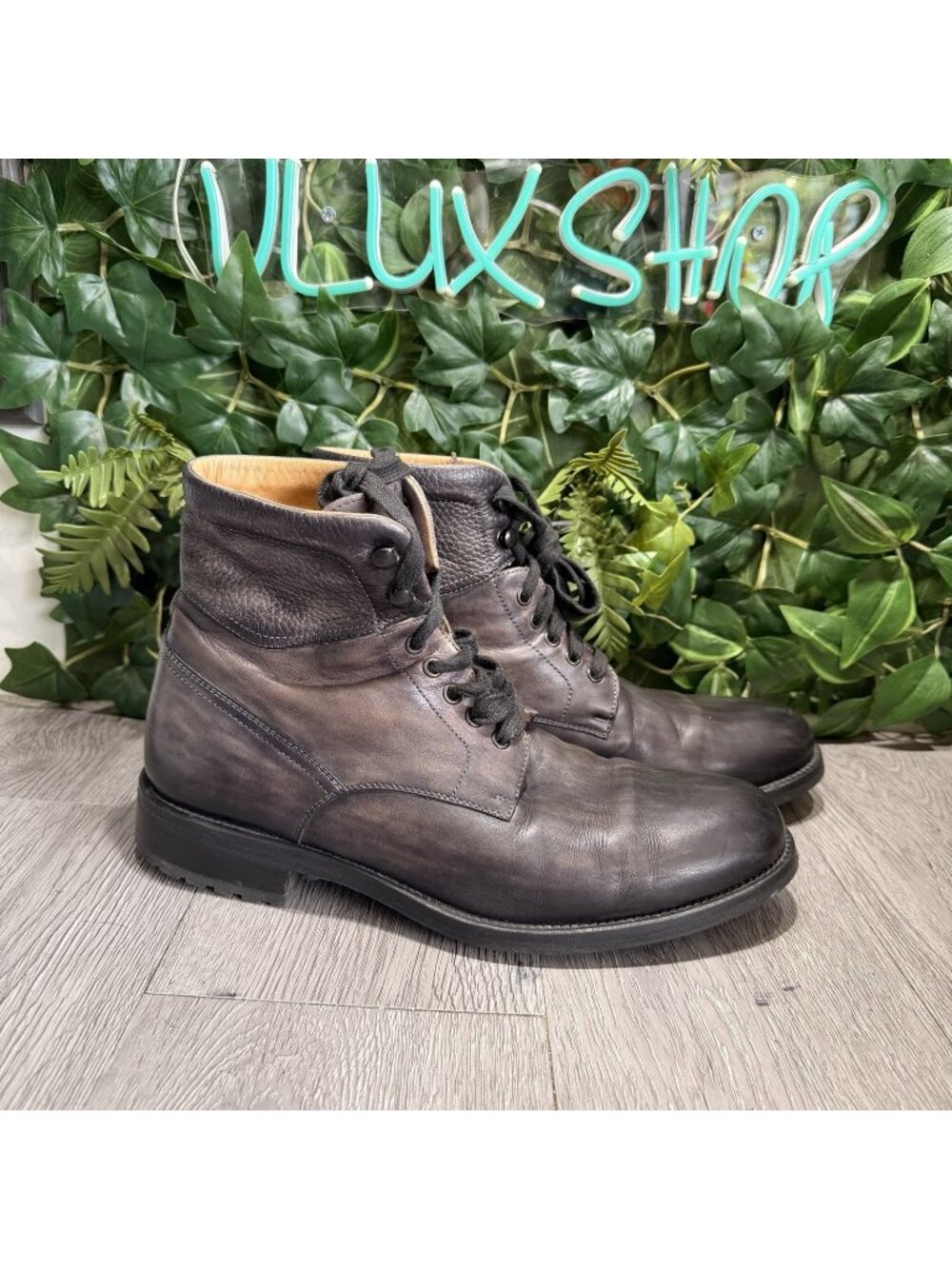 Men's MAGNANNI 'Patton' Grey Leather Plain Toe Boots Size US 9.5 M